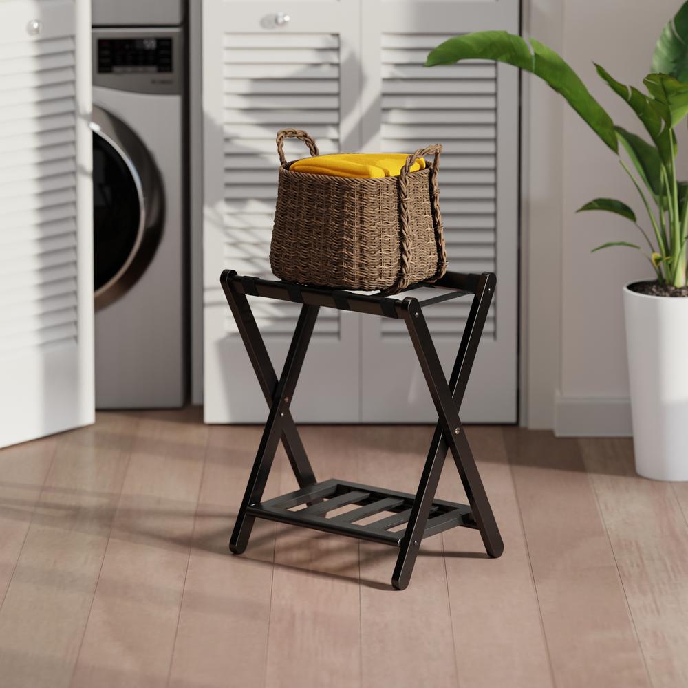 Raya Luggage Rack with Shelf, Black. Picture 14