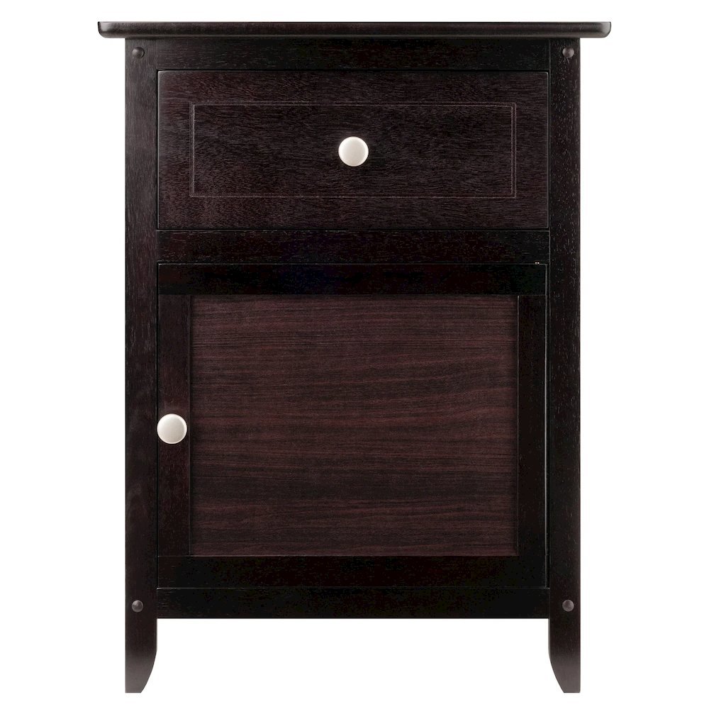 Farmhouse End Table With Storage Espresso Finish, Wooden Side Table And Drawer. Picture 1