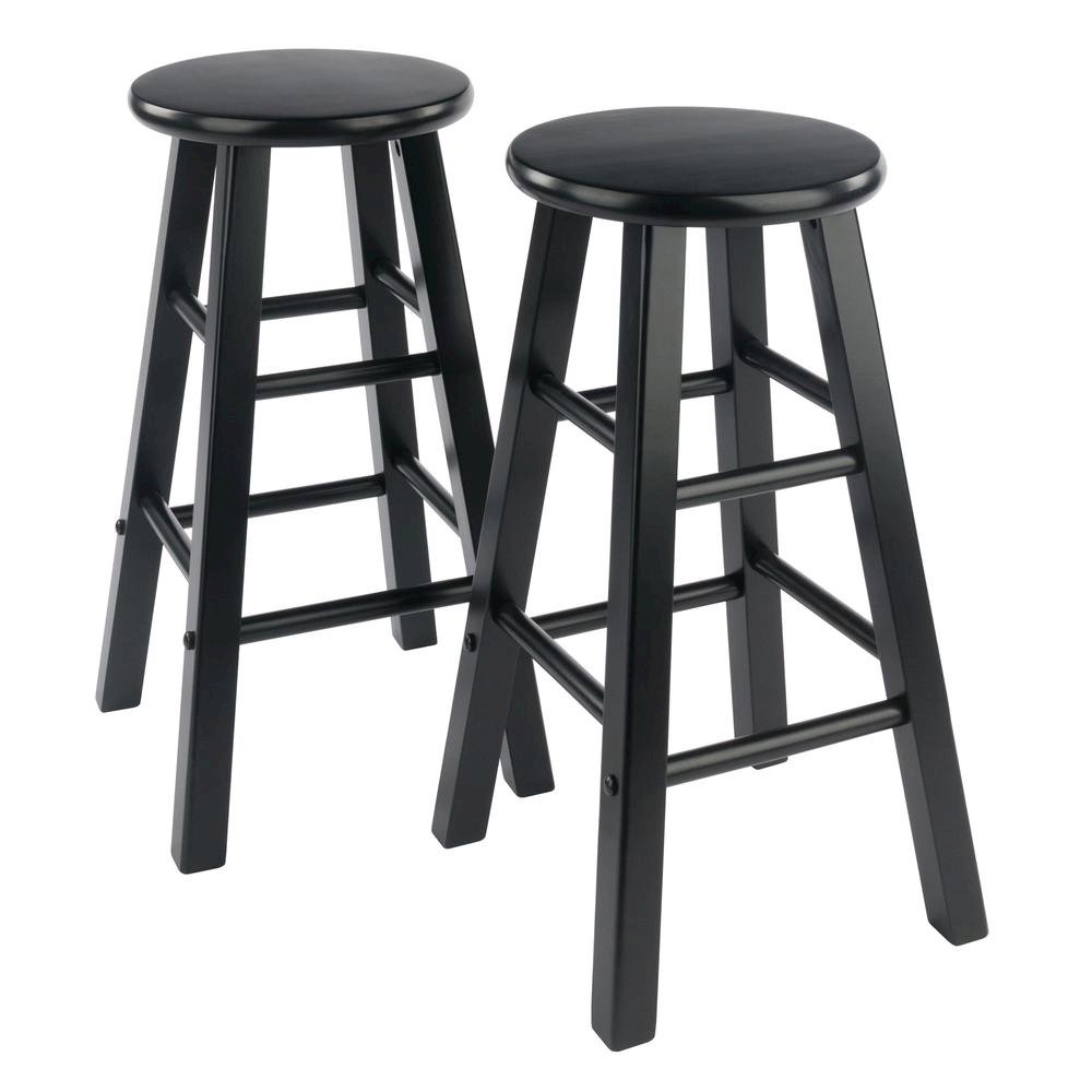Black Wooden Barstools – Set of 2 Stools for Kitchen Counter or Bar. Picture 1