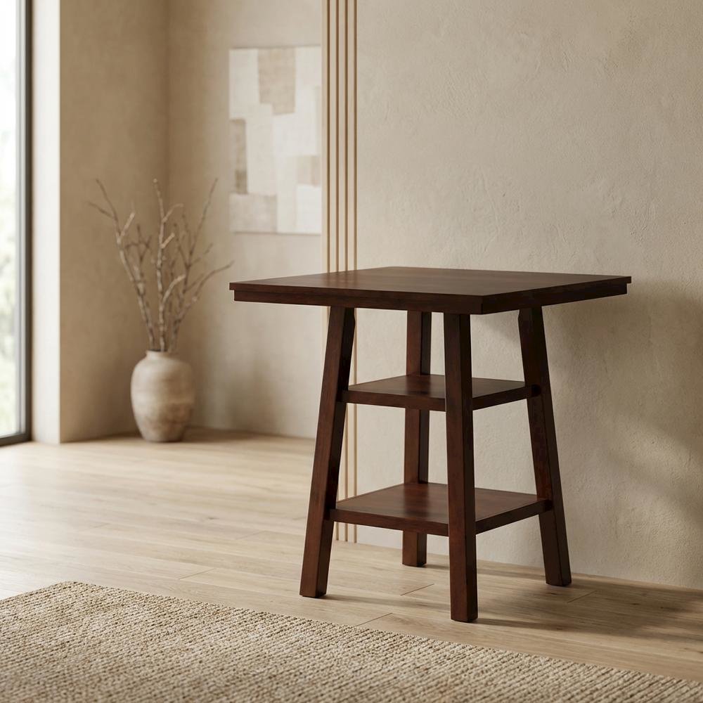 Wood High Bar Table with 2 Shelves, Transitional Pub Table for Dining Room,Brown. Picture 3