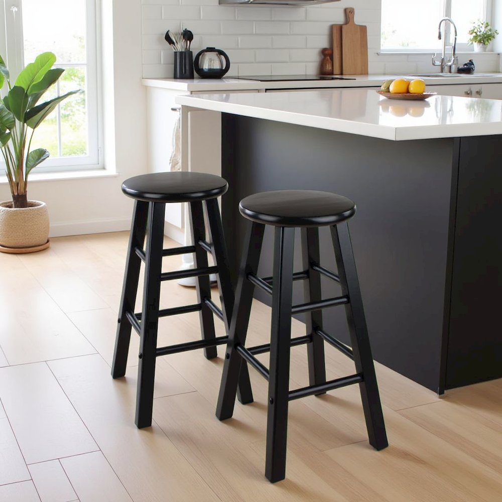 Black Wooden Barstools – Set of 2 Stools for Kitchen Counter or Bar. Picture 3