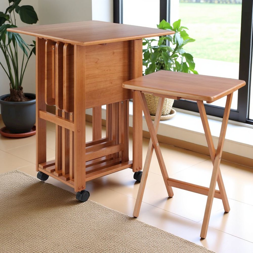 Teak Folding TV Tray Set – Small Sofa Tables for Living Room & Dining. Picture 3