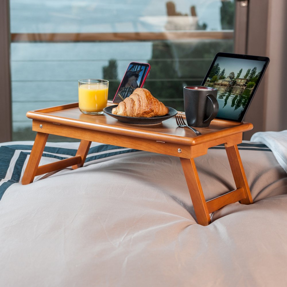 Arlo Breakfast Tray with Flip Top, Teak. Picture 10