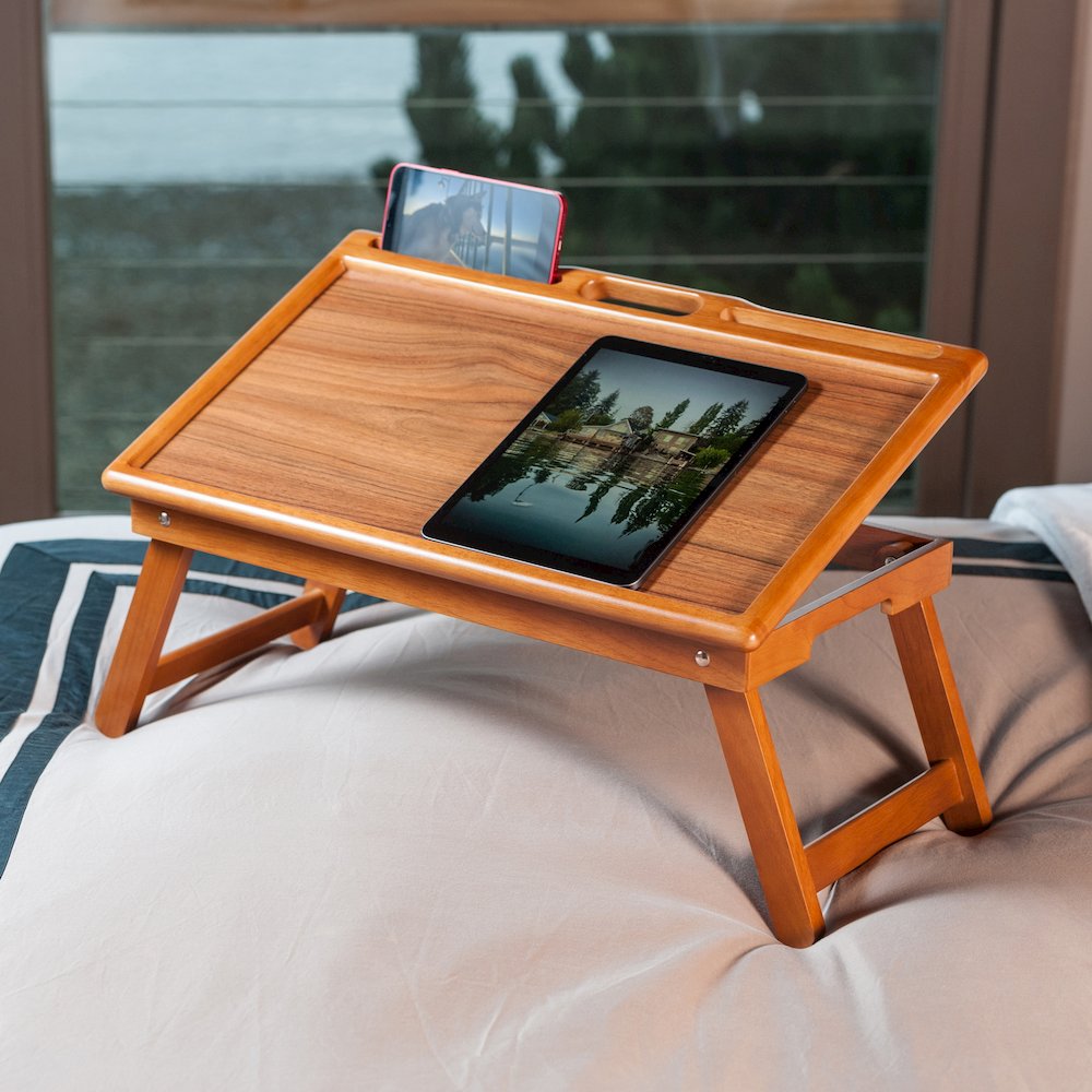 Arlo Breakfast Tray with Flip Top, Teak. Picture 11