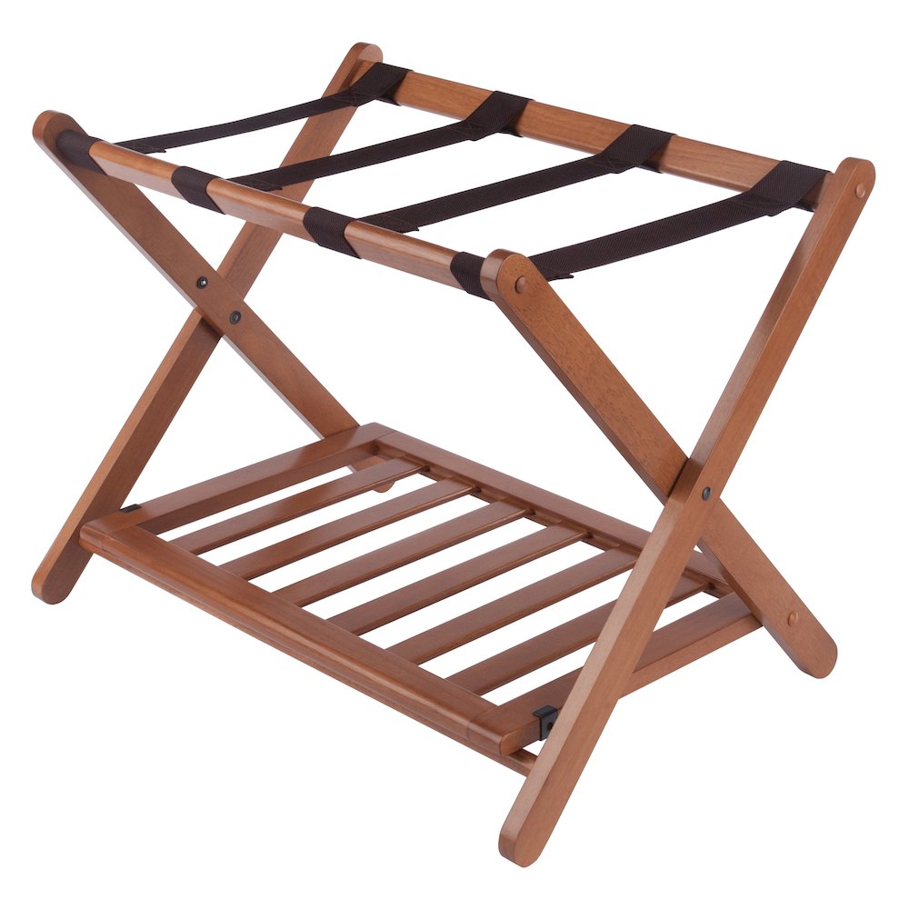 Reese Luggage Rack with Shelf, Teak. Picture 2