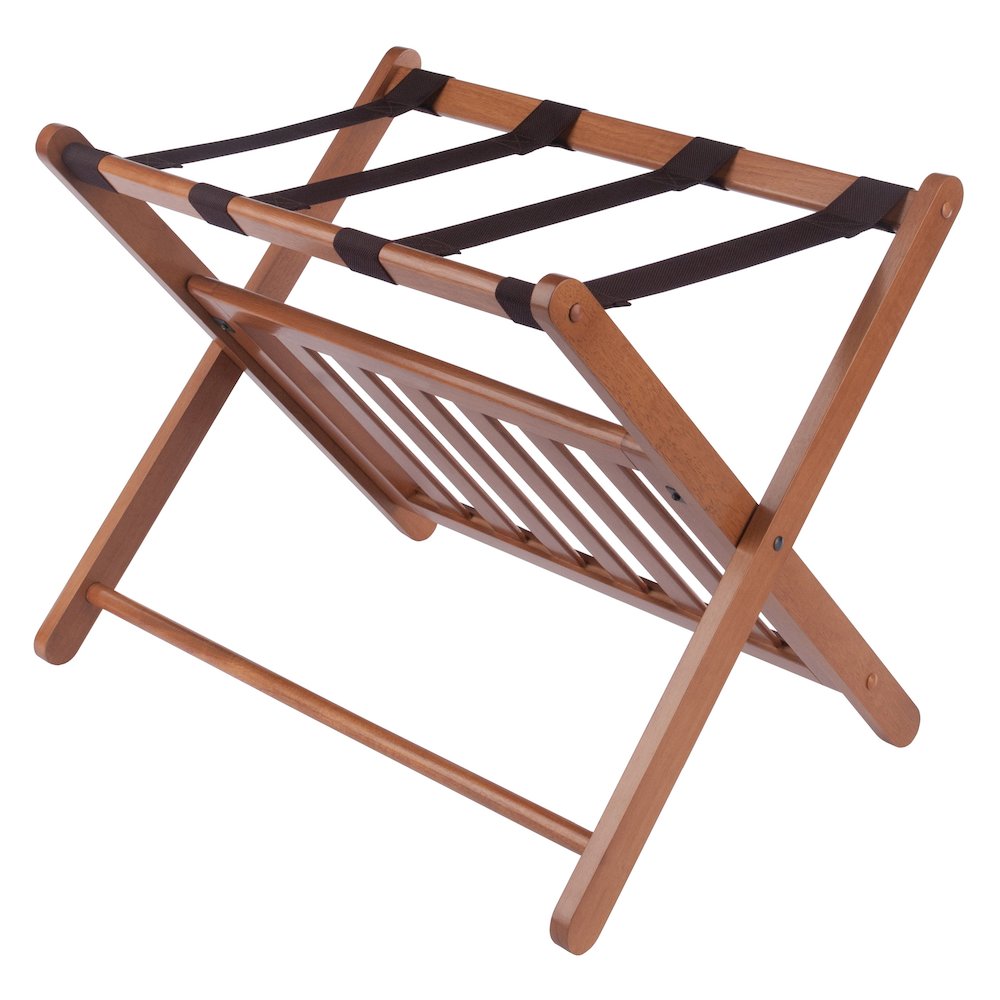 Reese Luggage Rack with Shelf, Teak. Picture 1