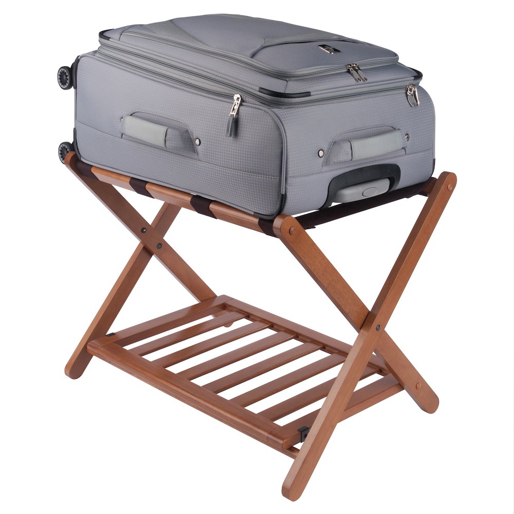 Reese Luggage Rack with Shelf, Teak. Picture 9