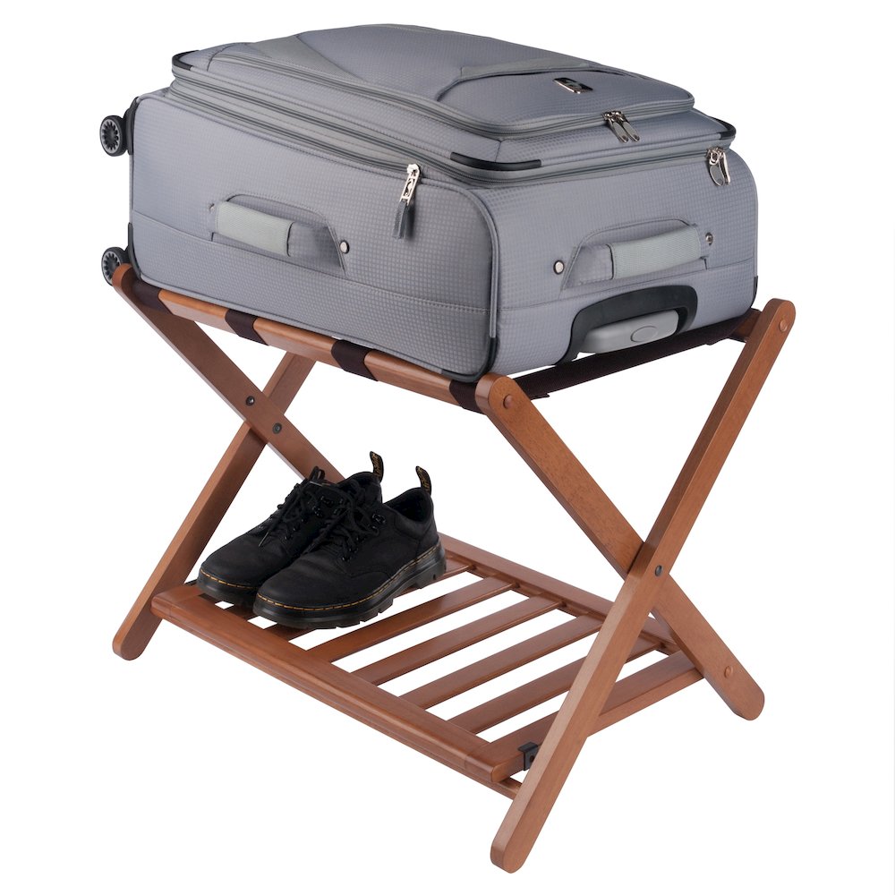 Reese Luggage Rack with Shelf, Teak. Picture 11
