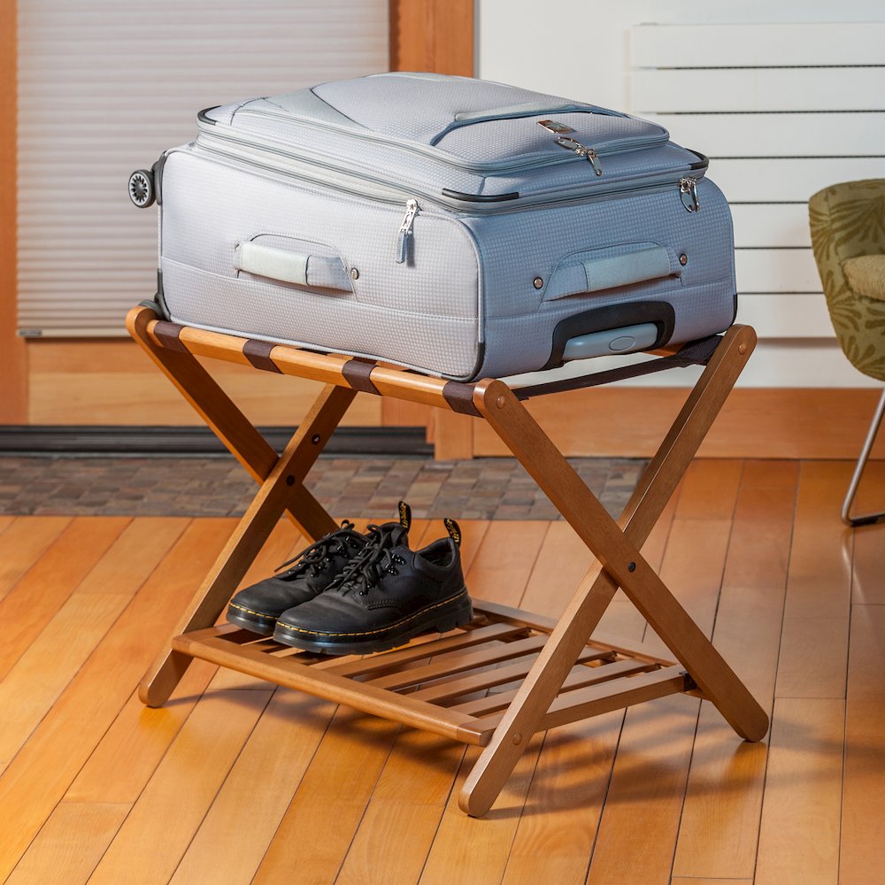 Reese Luggage Rack with Shelf, Teak. Picture 14