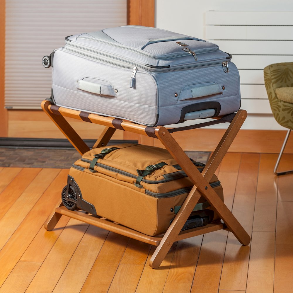 Reese Luggage Rack with Shelf, Teak. Picture 16