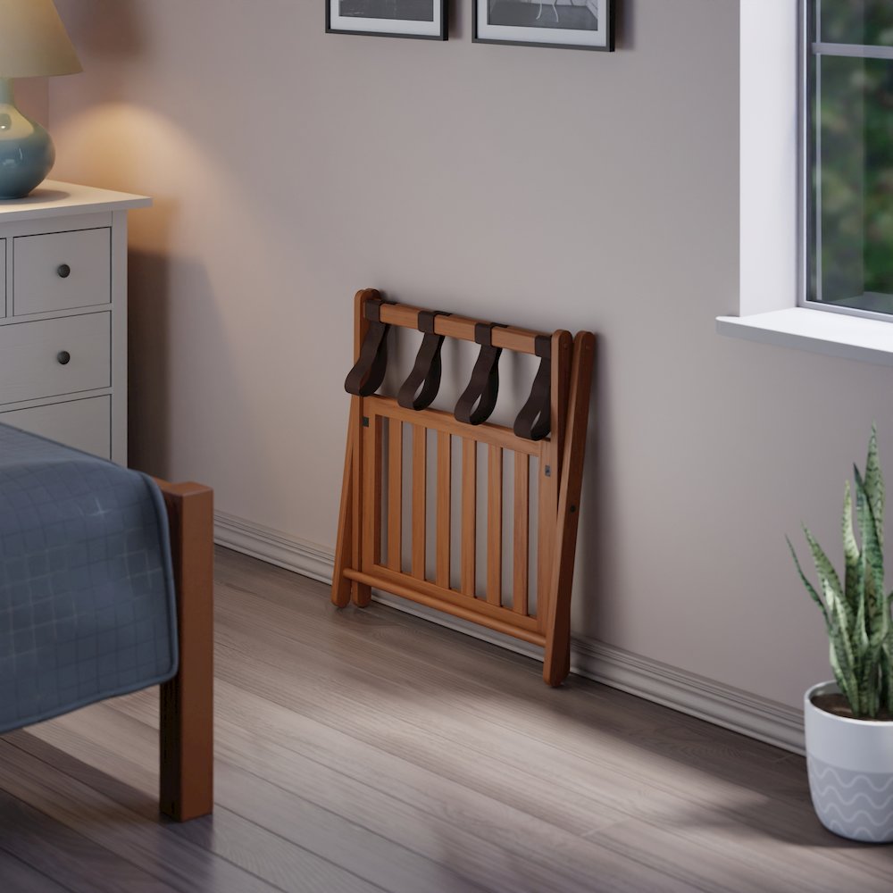 Reese Luggage Rack with Shelf, Teak. Picture 18