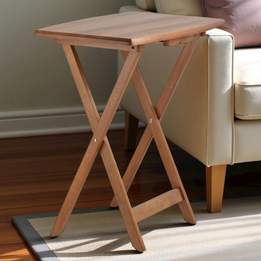 Teak Oversized Snack Tables – Sturdy Wooden TV Trays with Stand. Picture 6