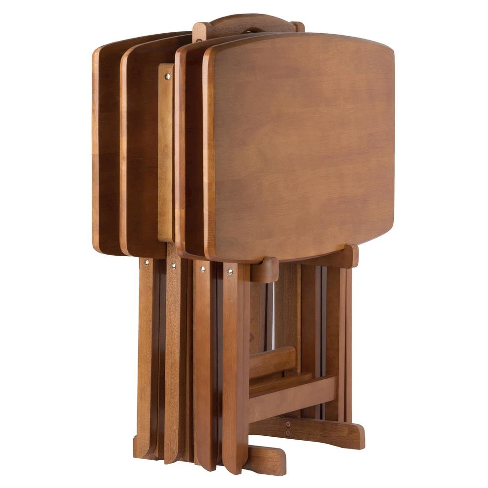Teak Oversized Snack Tables – Sturdy Wooden TV Trays with Stand. Picture 1