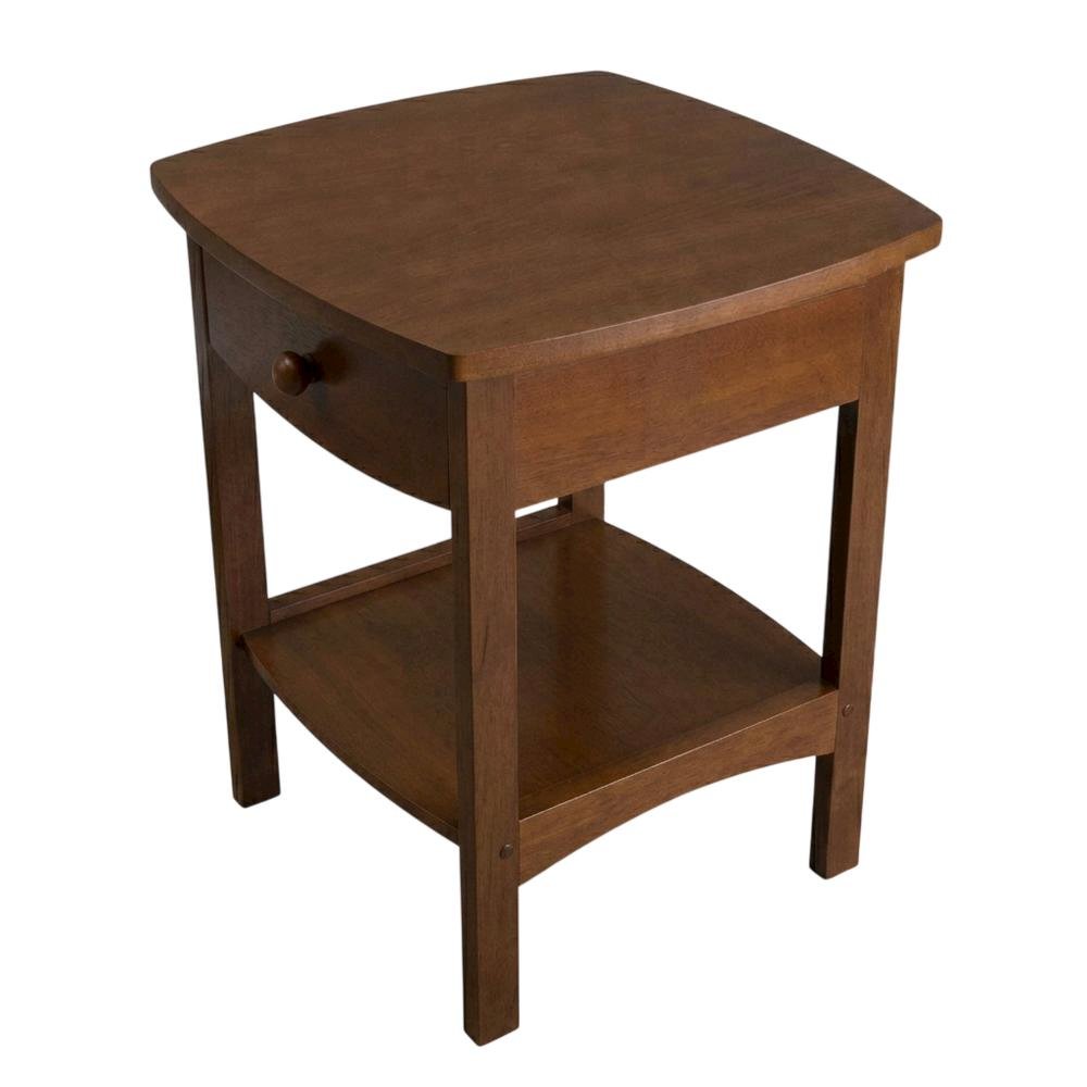 Mid Century Nightstand In Solid Wood Antique Walnut Finish With Drawer And Shelf. Picture 1