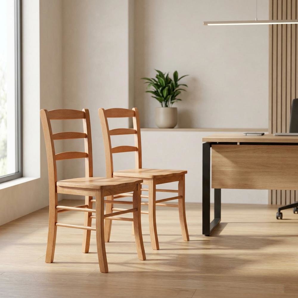 Solid Wood Ladder-Back Dining Chair for Kitchen and Dining Room, Light Oak. Picture 4