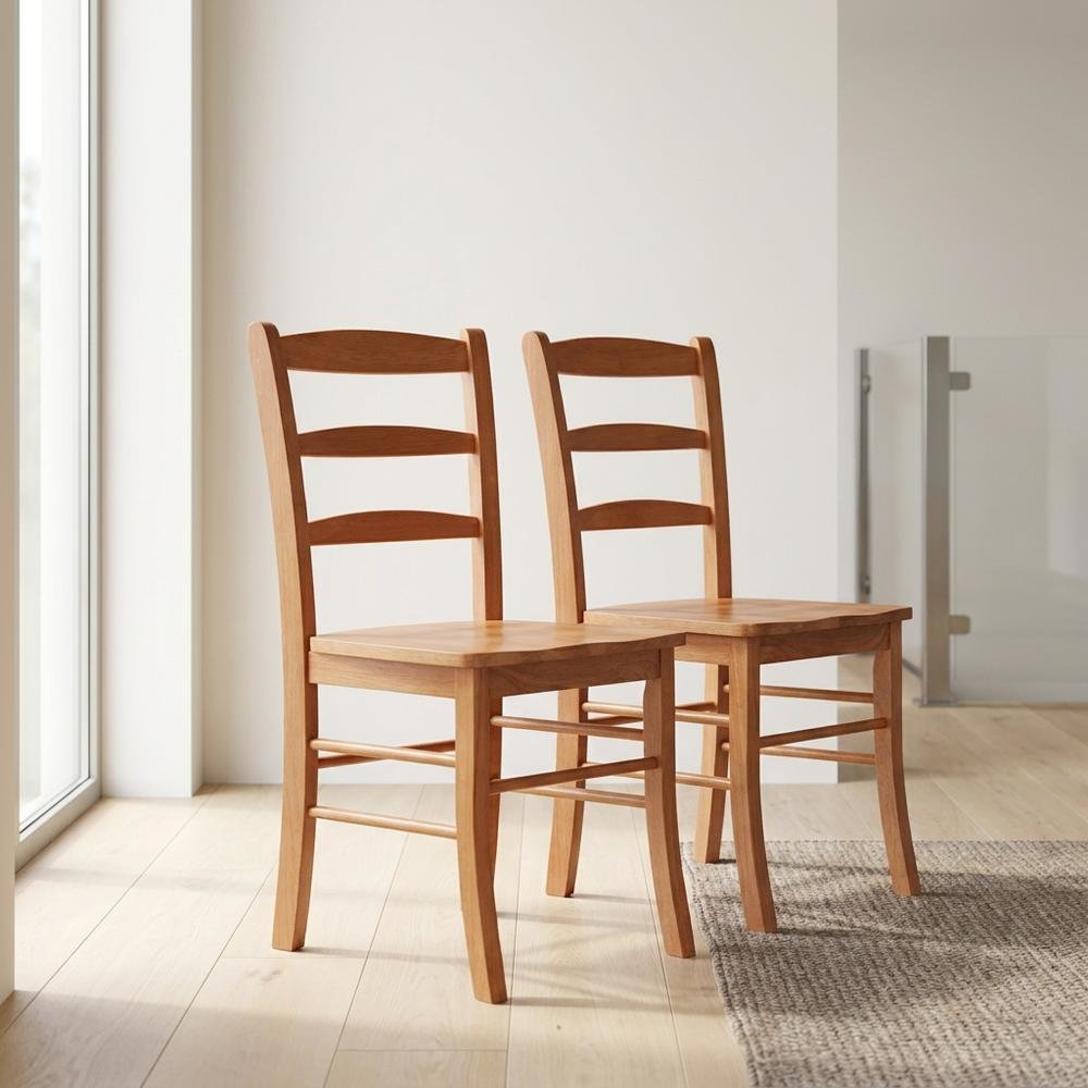 Solid Wood Ladder-Back Dining Chair for Kitchen and Dining Room, Light Oak. Picture 5