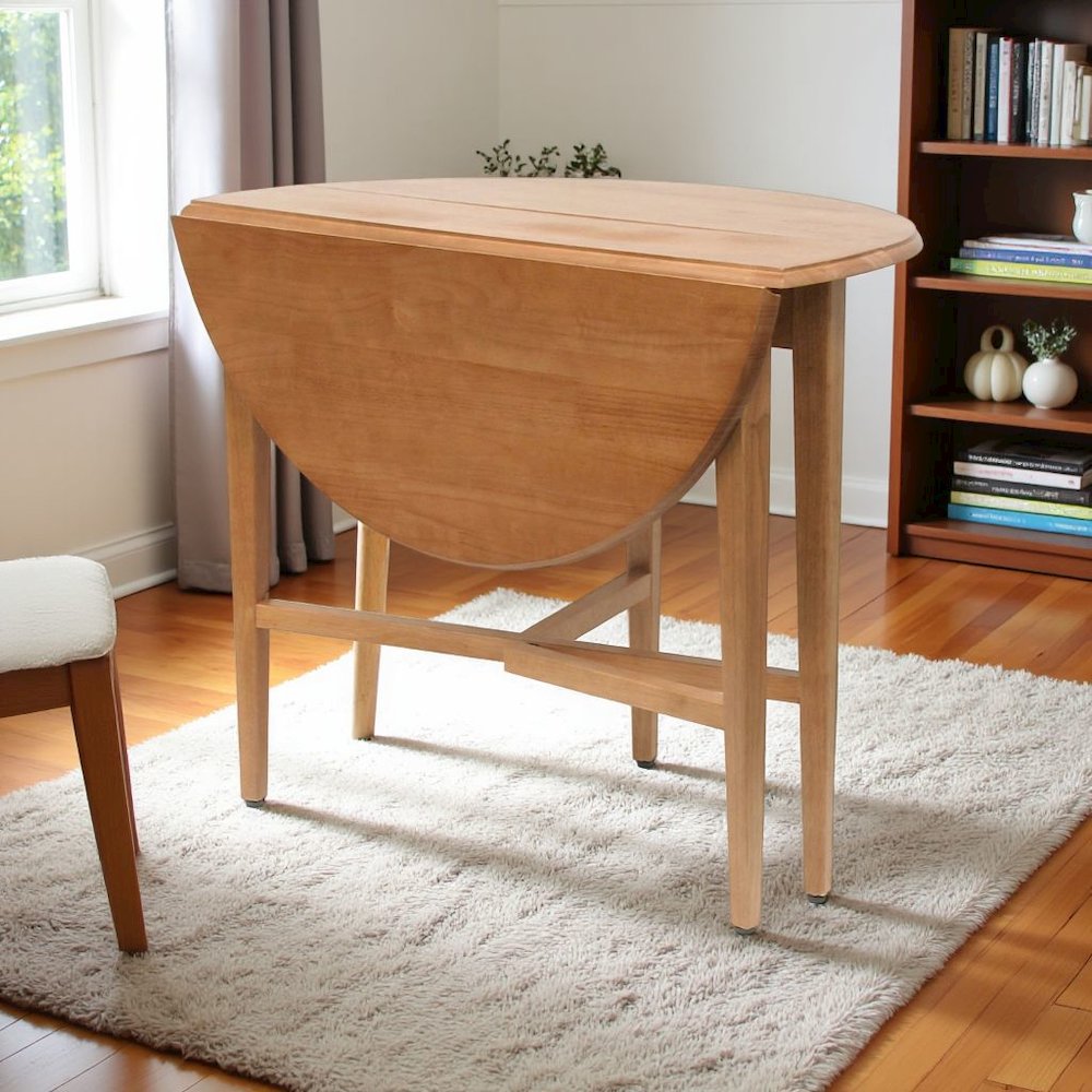Light Oak Folding Dining Table – Drop Leaf Small Round Table for Dining. Picture 4