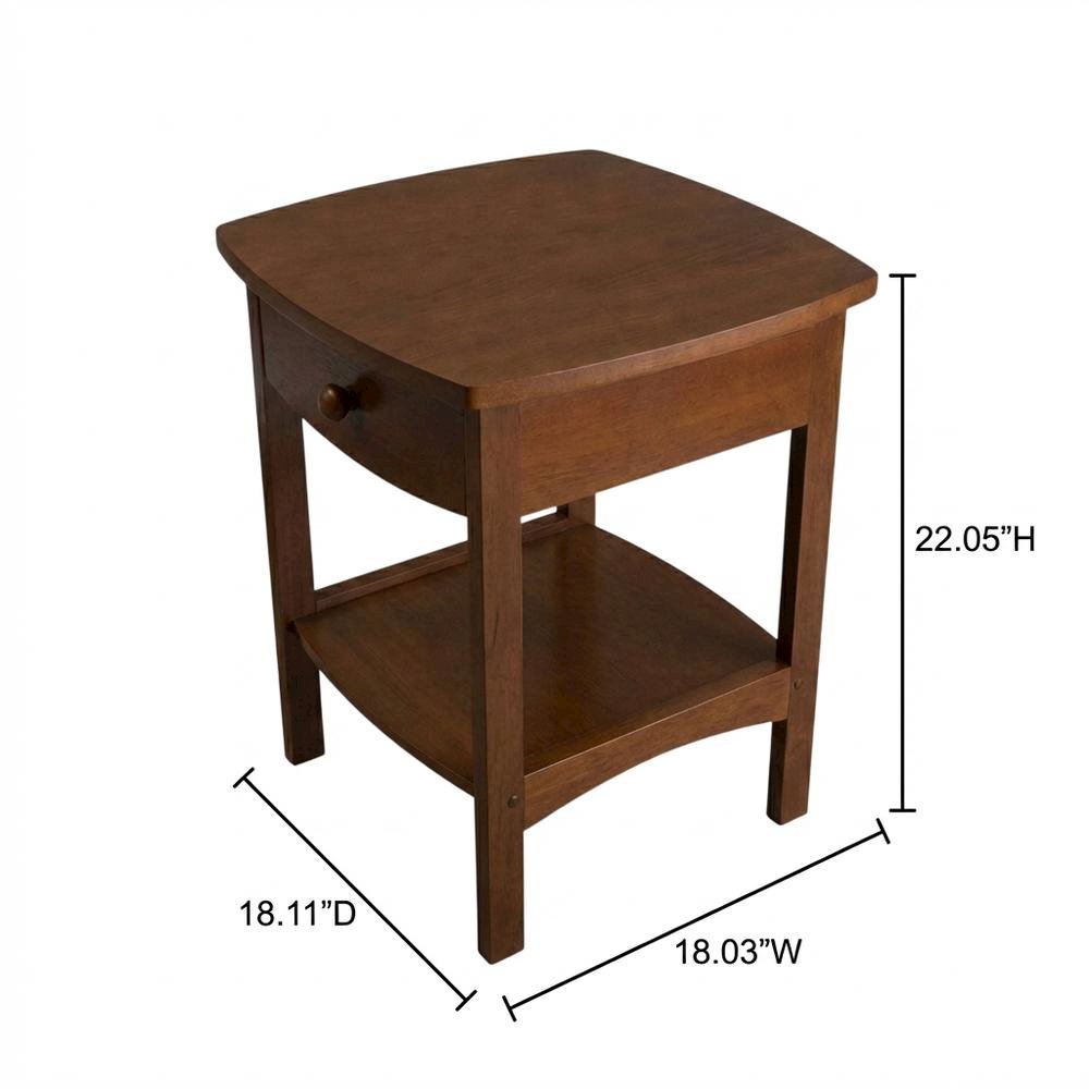 Mid Century Nightstand In Solid Wood Antique Walnut Finish With Drawer And Shelf. Picture 7