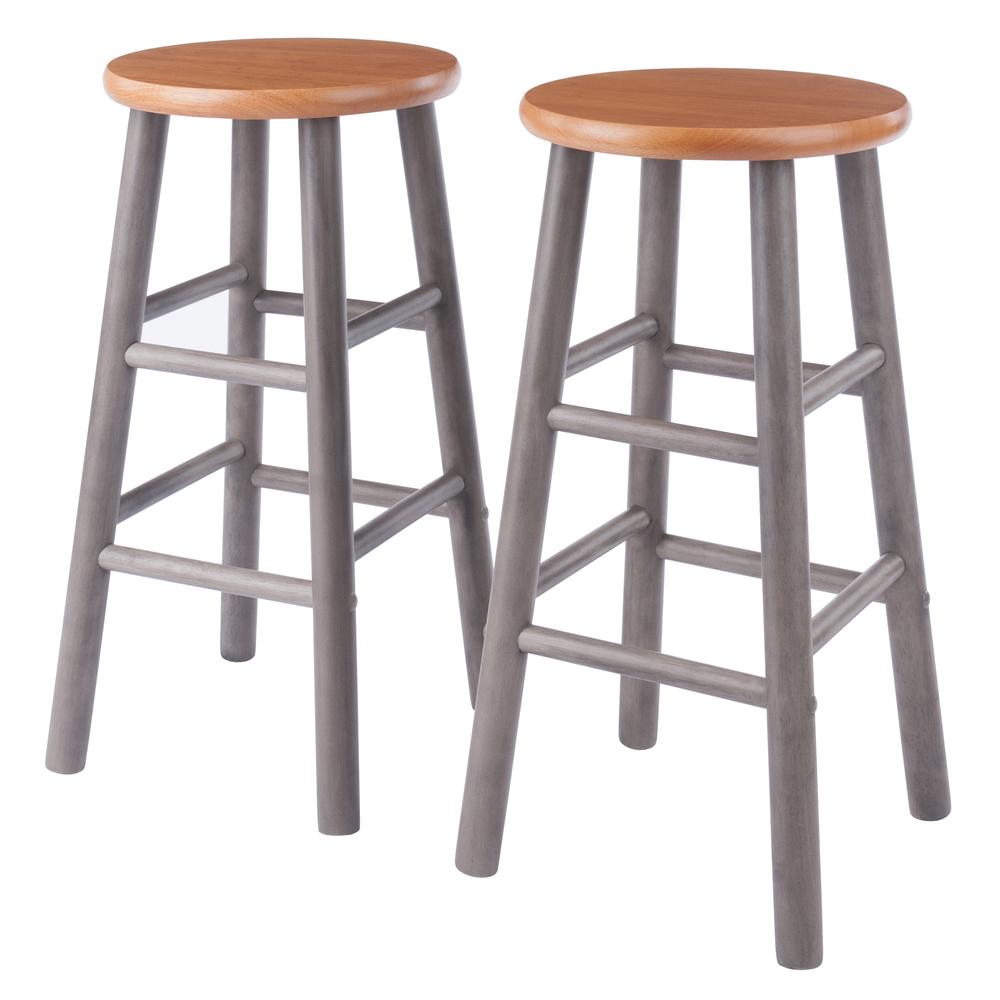 Huxton 2-Pc Counter Stools, 24", Gray & Teak. Picture 1