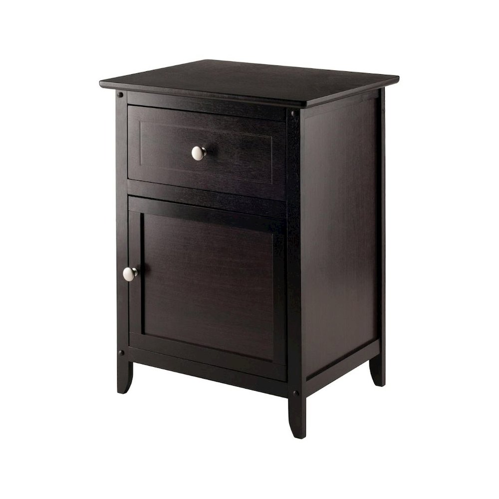 Farmhouse End Table With Storage Espresso Finish, Wooden Side Table And Drawer. Picture 4