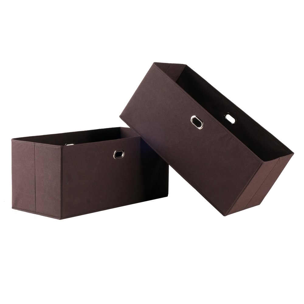 Torino 2-Pc Set Folding Fabric Baskets Chocolate. Picture 1