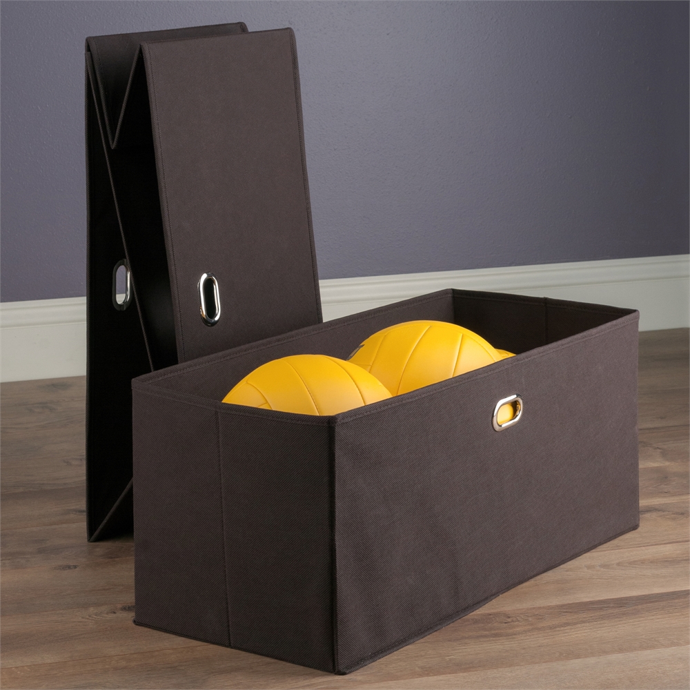 Torino 2-Pc Set Folding Fabric Baskets Chocolate. Picture 3