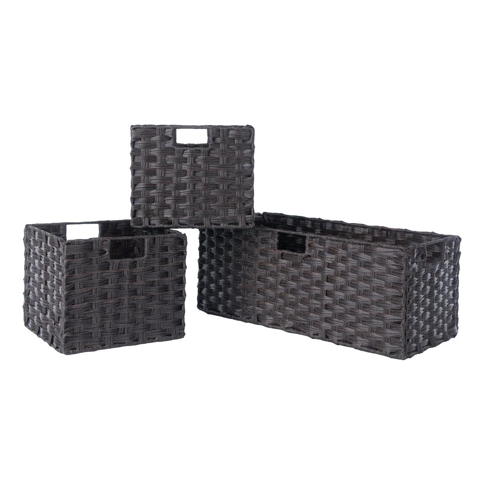 Melanie 3-Pc Woven Fiber Basket Set, Foldable in Chocolate. Picture 1