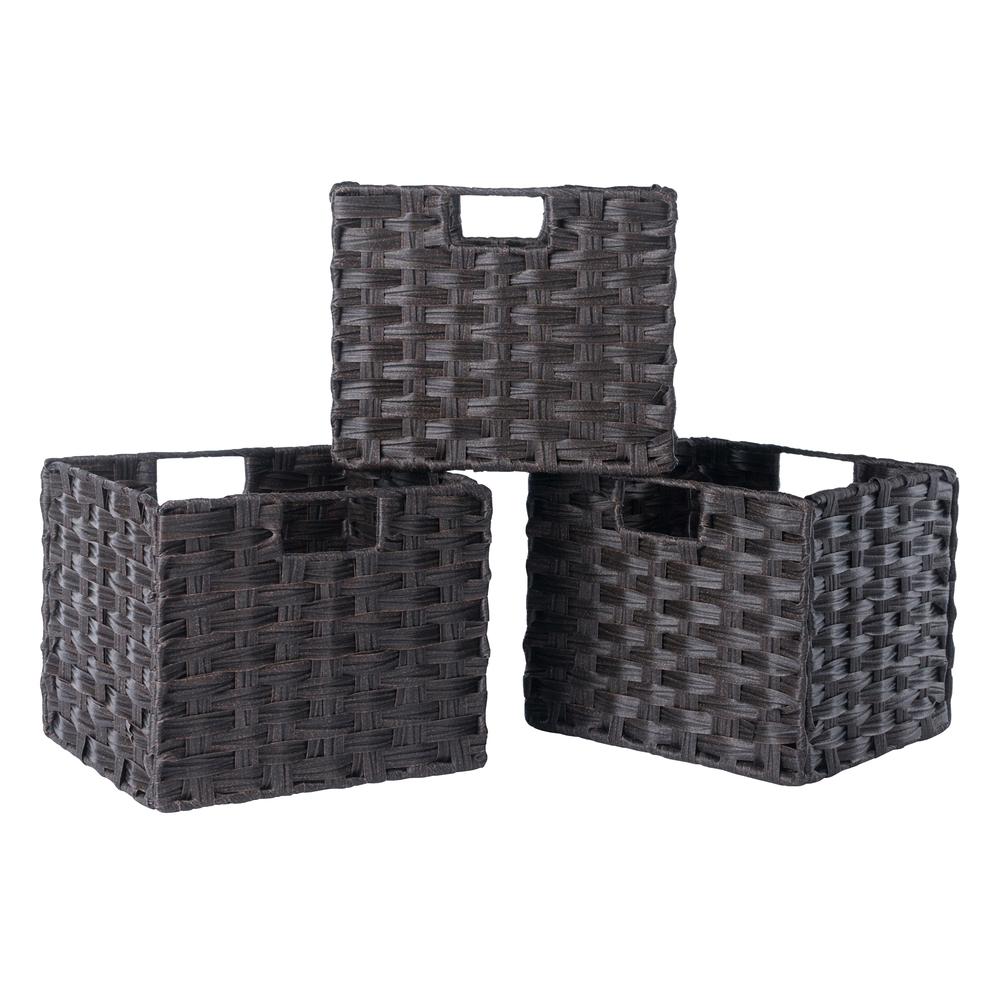 Melanie 3-Pc Woven Fiber Basket Set, Foldable, Chocolate. Picture 1