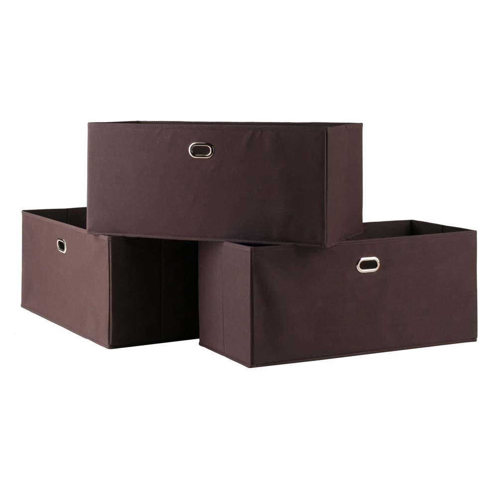Torino 3-Pc Set Folding Fabric Baskets Chocolate. Picture 1