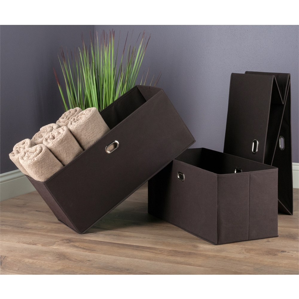 Torino 3-Pc Set Folding Fabric Baskets Chocolate. Picture 3