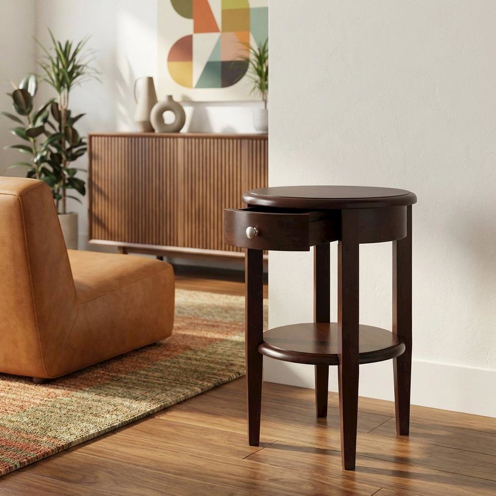 Farmhouse  Solid Wood End Table With Drawer For Living Room. Picture 2