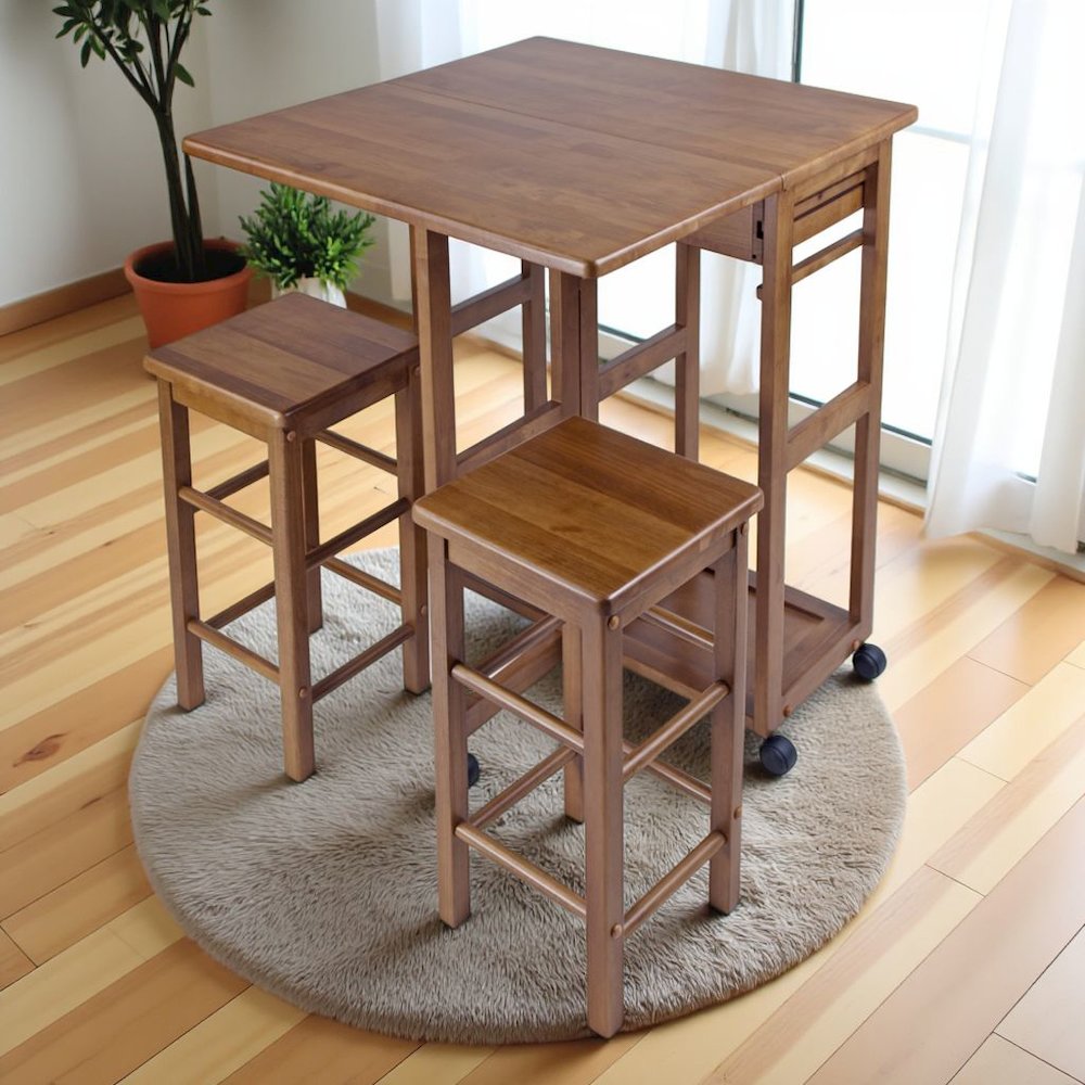 Teak Folding Dining Table Set – Space-Saving Drop Leaf Table & Chairs. Picture 4