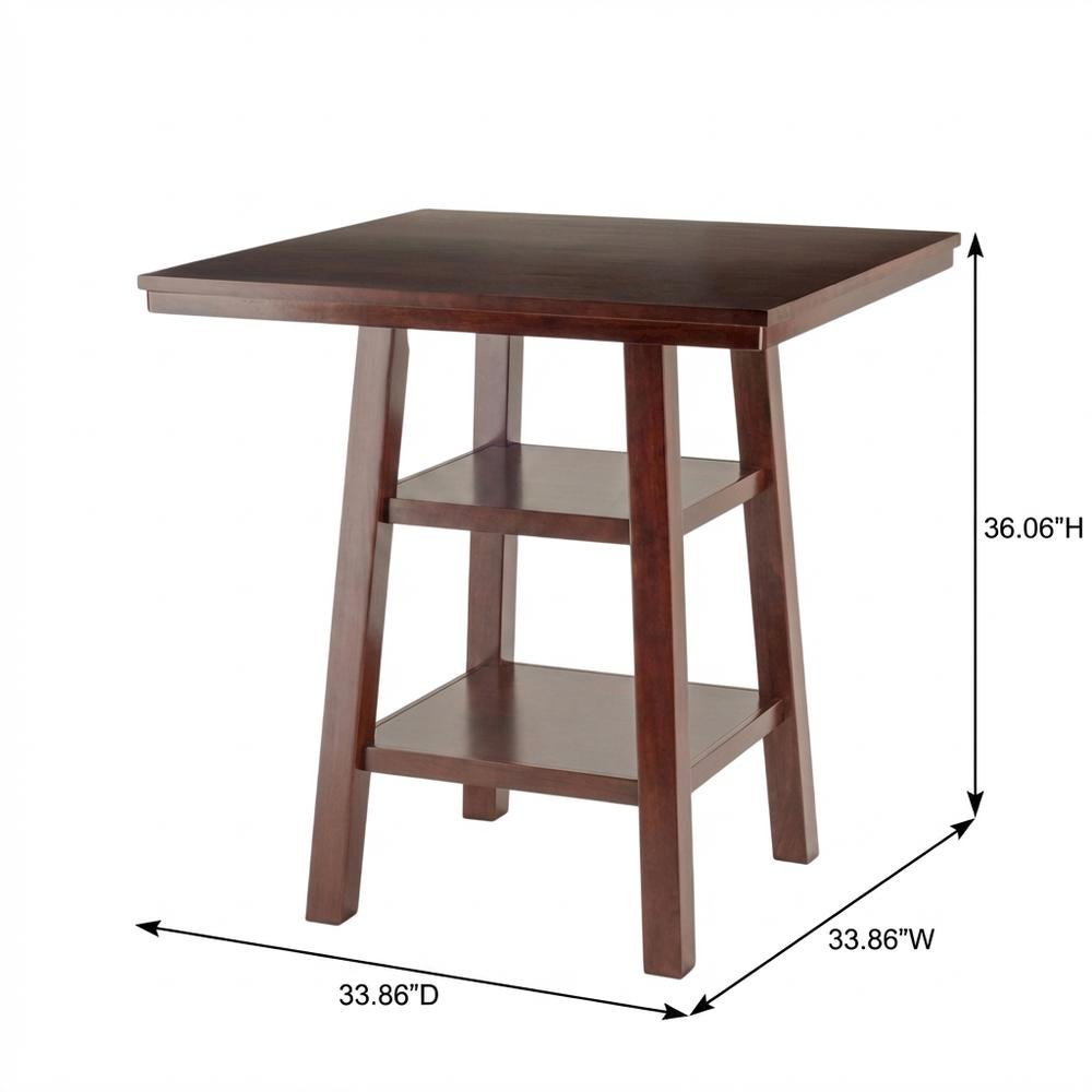 Wood High Bar Table with 2 Shelves, Transitional Pub Table for Dining Room,Brown. Picture 4