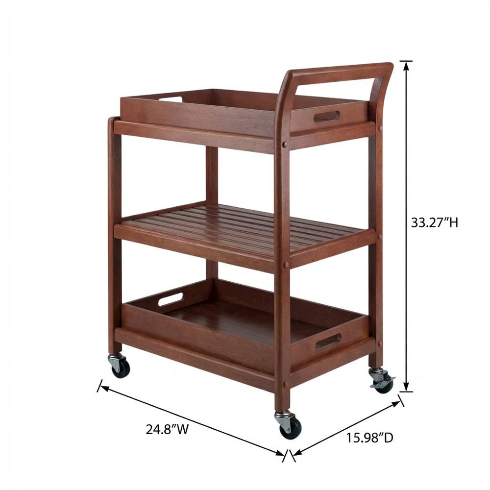 Solid Wood Kitchen Cart With Serving Trays, Vintage Bar Cart On Wheels. Picture 7