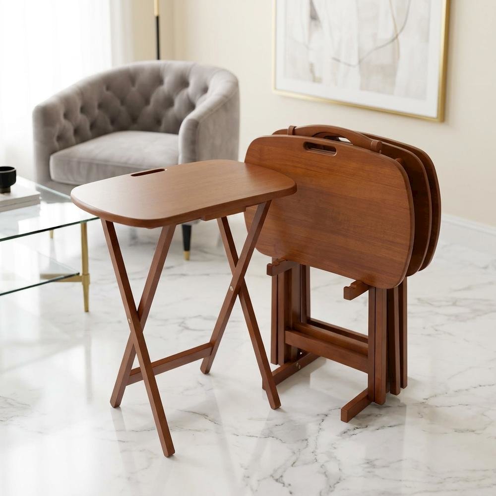Teak Snack Table Set with Sleek Modern Design for Versatile Use. Picture 4