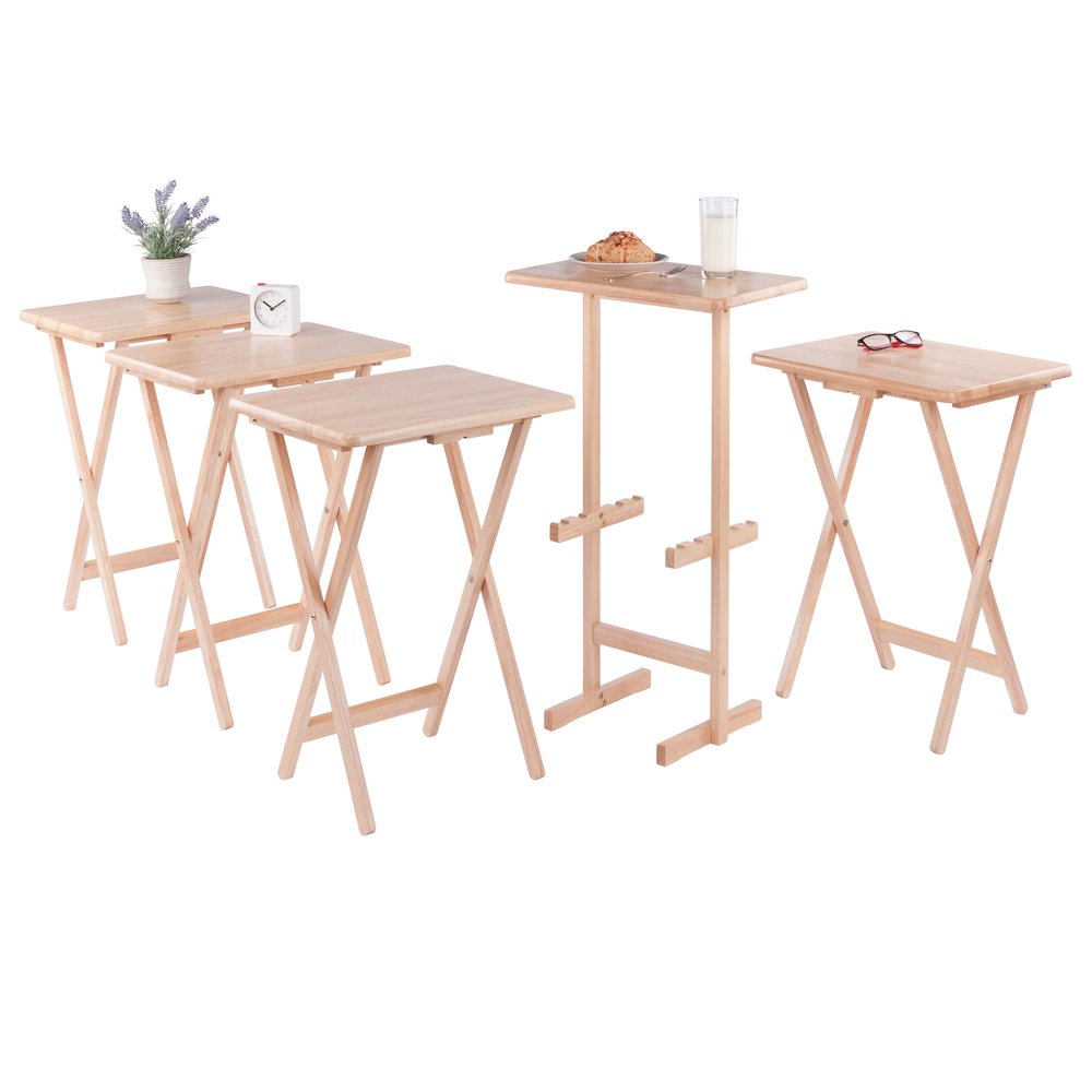 Riley 5-Pc Set Snack Table, Natural Finish. Picture 6