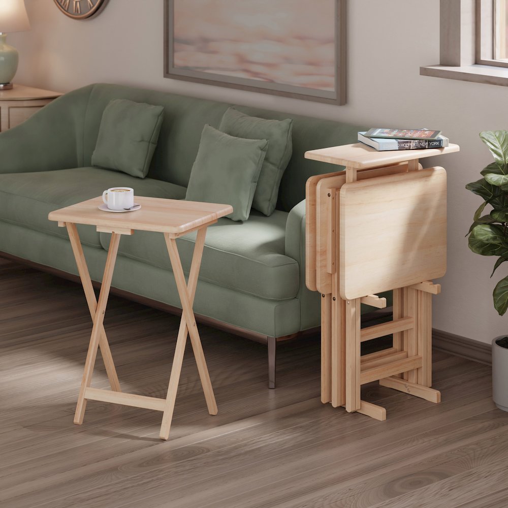 Riley 5-Pc Set Snack Table, Natural Finish. Picture 7