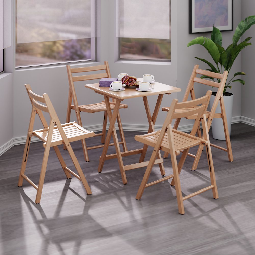 Delaney 5-PC Set, Folding Table and Chairs, Natural. Picture 6