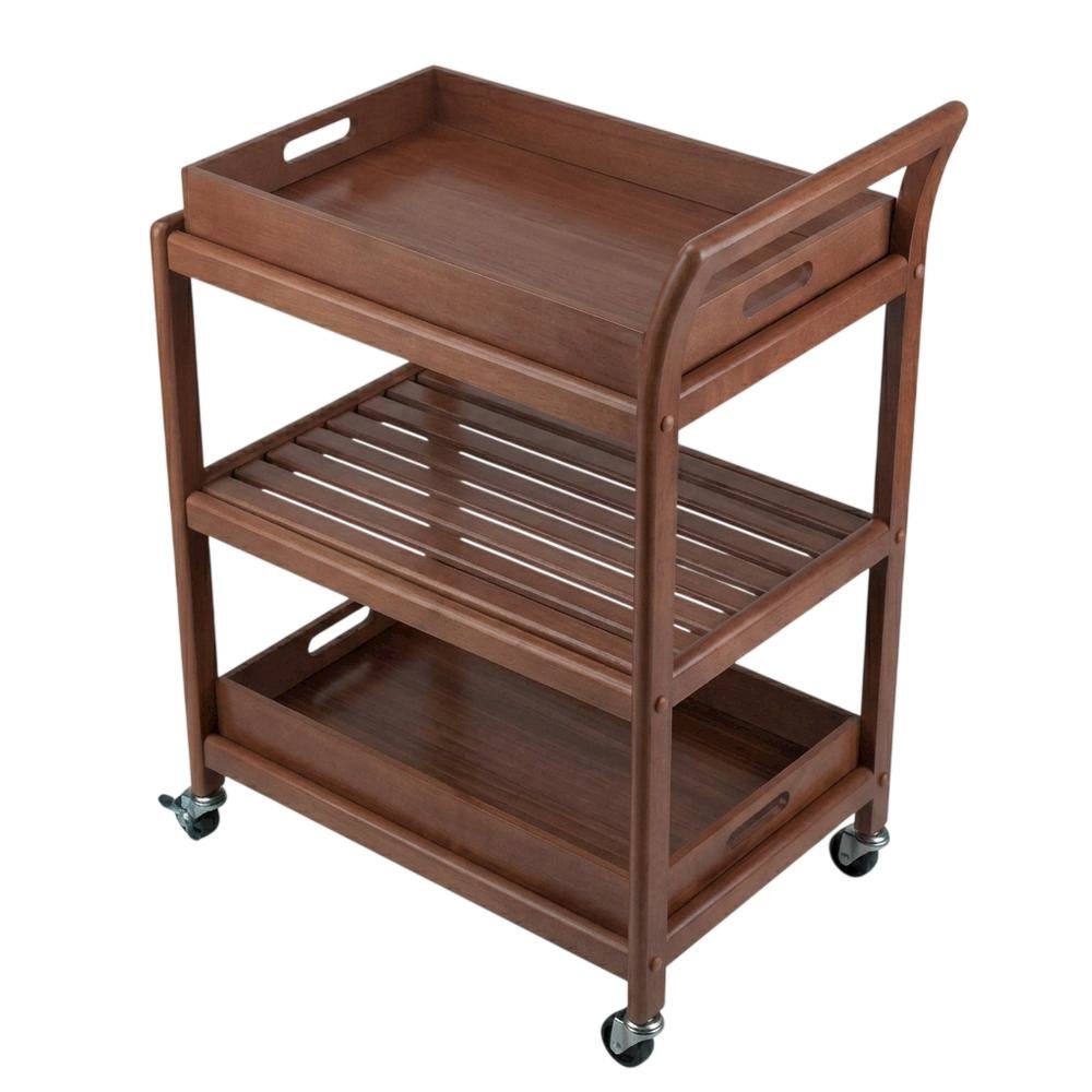 Solid Wood Kitchen Cart With Serving Trays, Vintage Bar Cart On Wheels. Picture 1