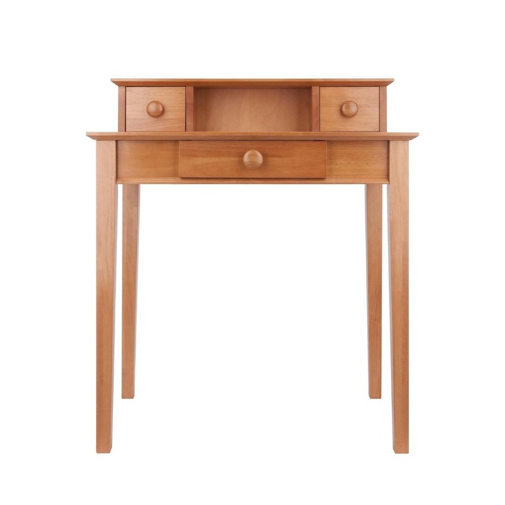 Solid Wood Computer Desk With Hutch, Honey Brown Art Desk With Storage. Picture 4