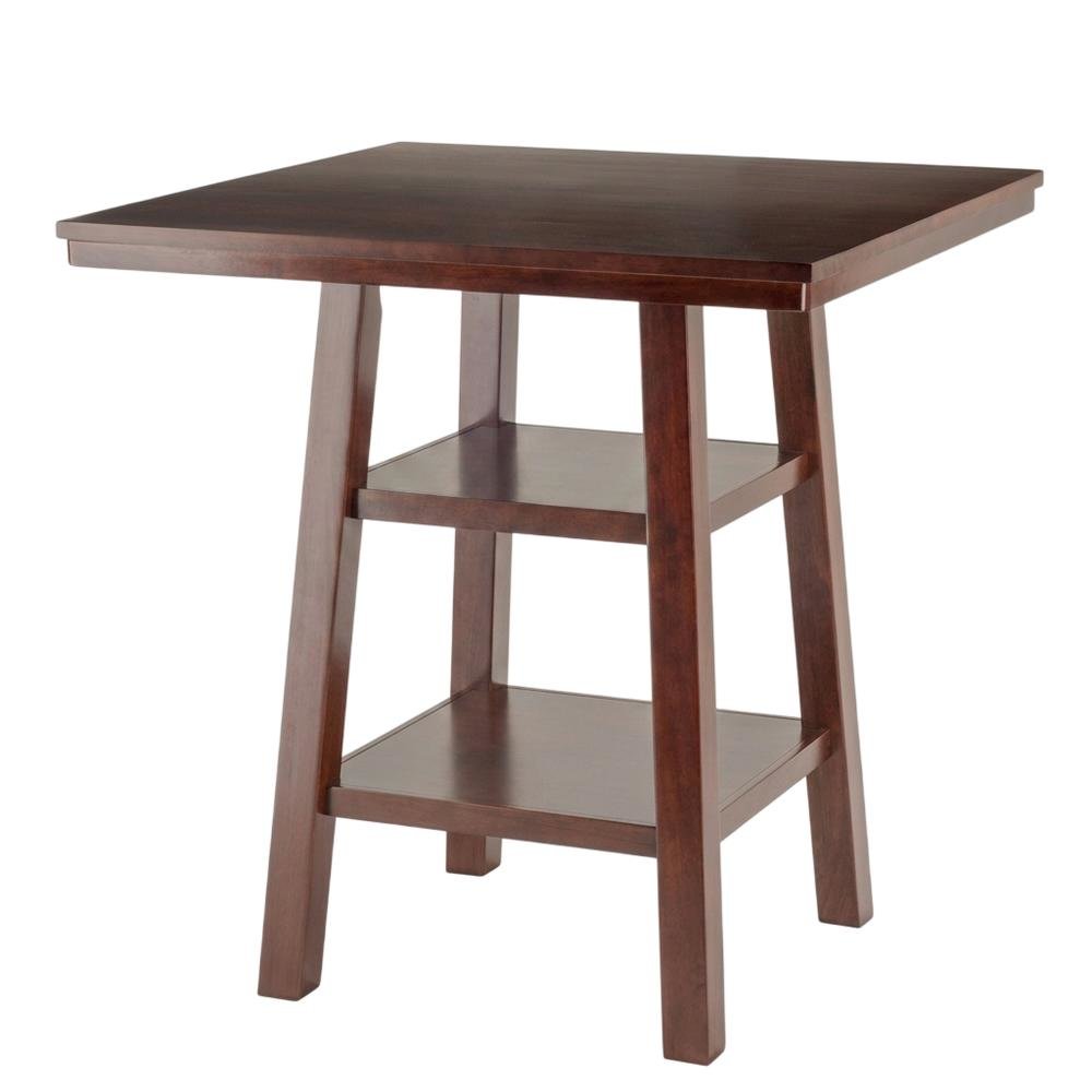 Wood High Bar Table with 2 Shelves, Transitional Pub Table for Dining Room,Brown. Picture 5