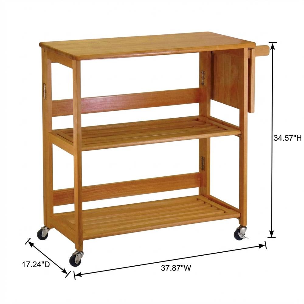 Foldable Kitchen Cart, Brown Solid Wood, Open Utility Cart. Picture 7