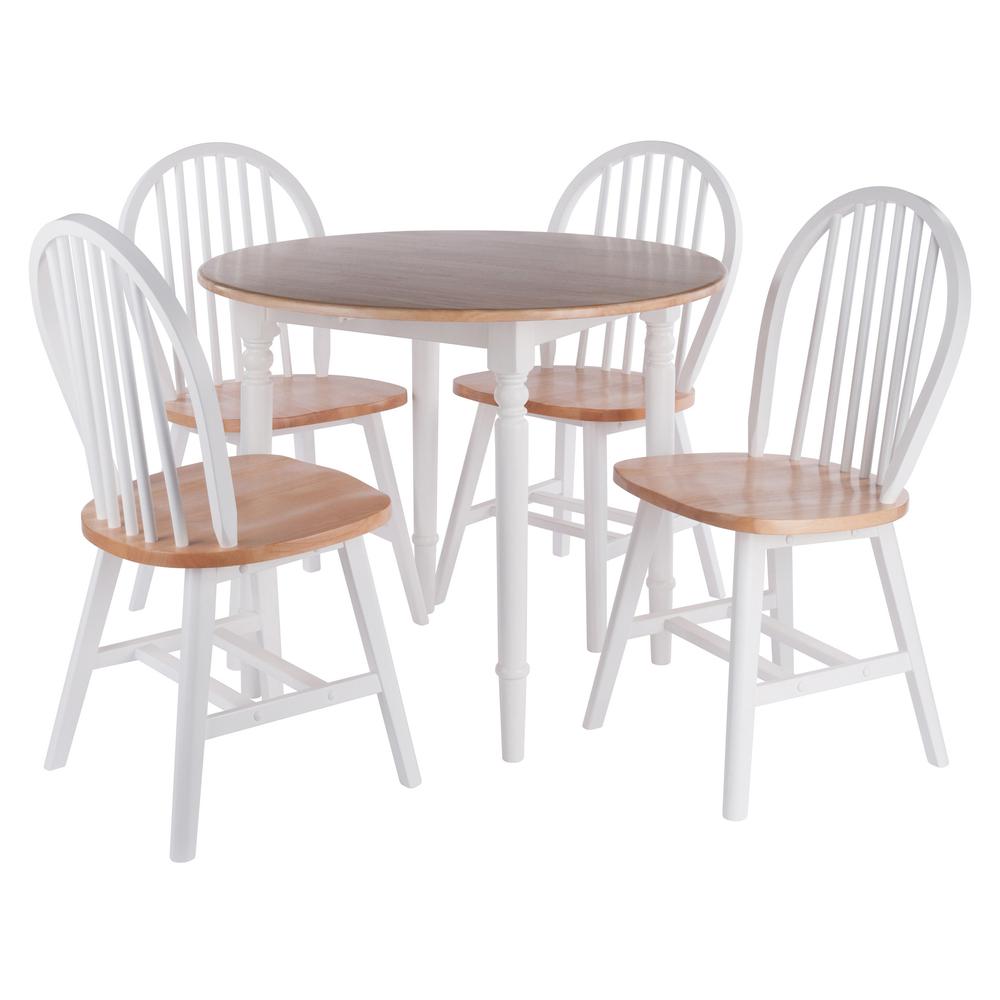 Sorella 5-Pc Drop Leaf Dining Table with Windsor Chairs, Natural and White. Picture 1