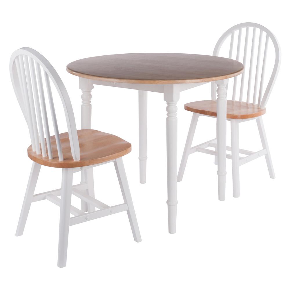 Sorella 3-Pc Drop Leaf Dining Table with Windsor Chairs, Natural and White. Picture 1