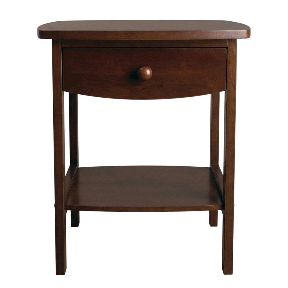 Mid Century Nightstand In Solid Wood Antique Walnut Finish With Drawer And Shelf. Picture 4