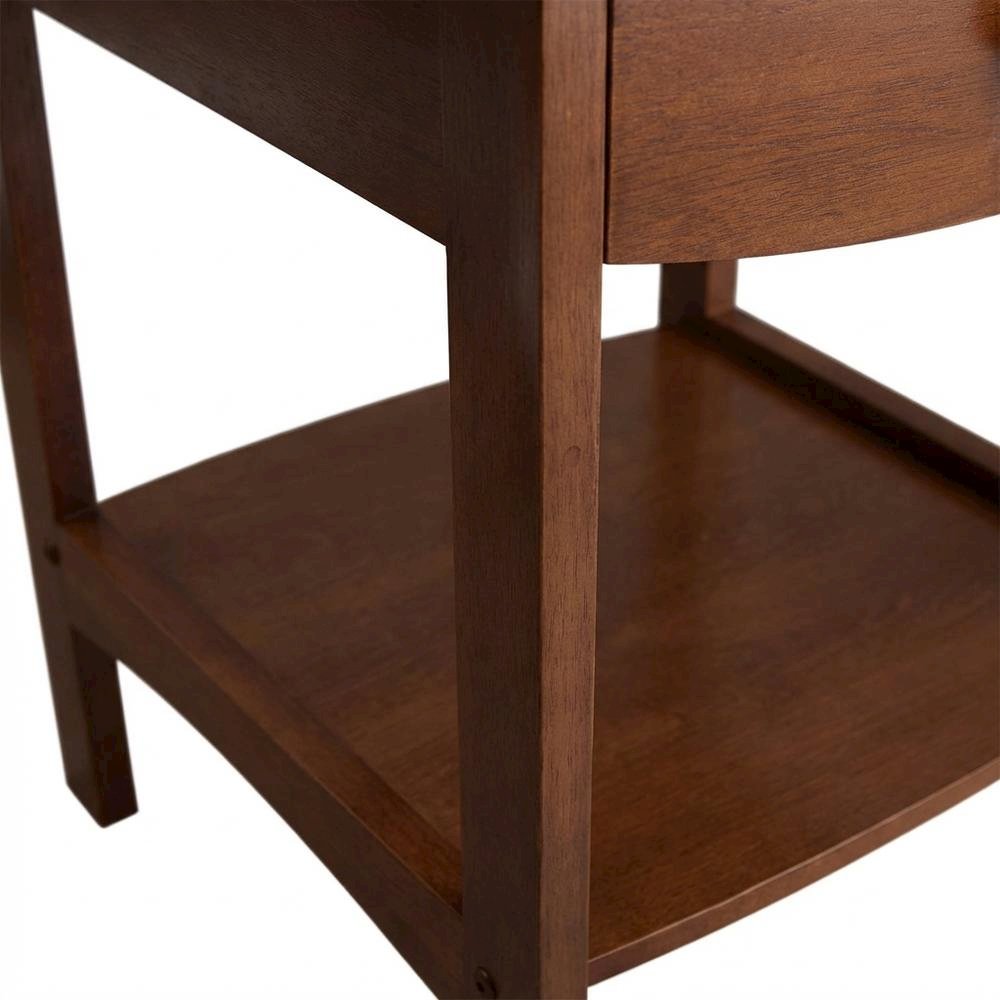 Mid Century Nightstand In Solid Wood Antique Walnut Finish With Drawer And Shelf. Picture 6