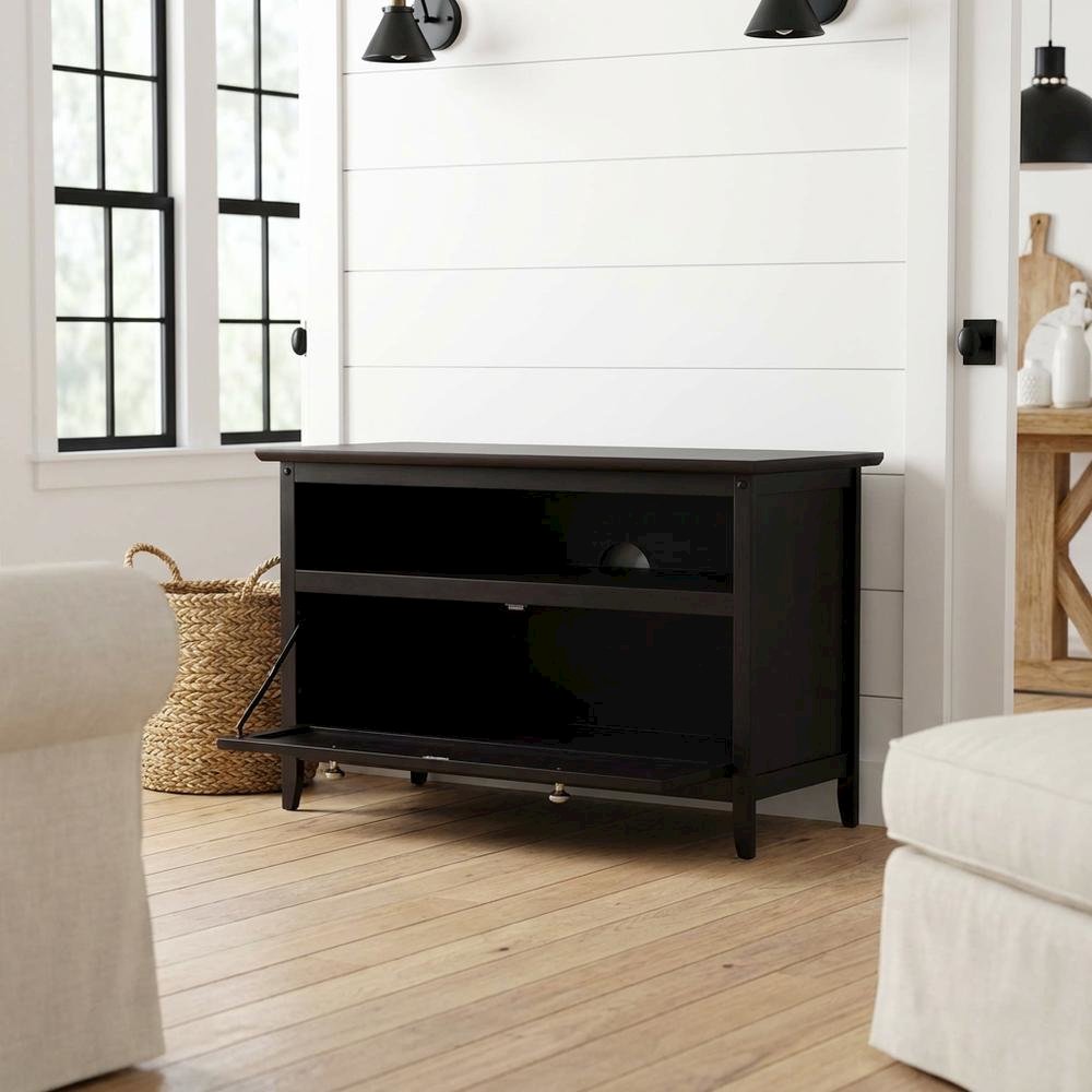 Dark Espresso TV Stand with Transitional Style and Solid Wood Finish. Picture 2