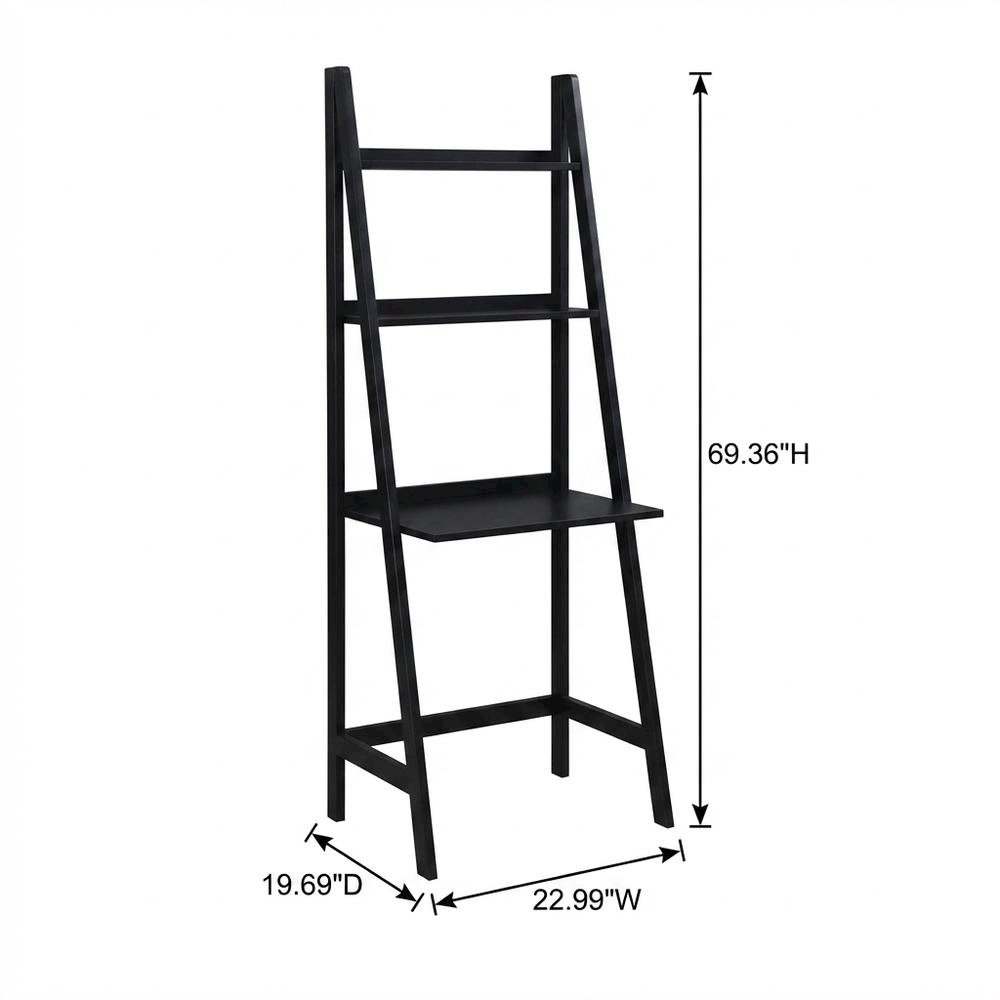 Black Leaning Desk, Ladder Design, Computer Table, Two Storage Shelves. Picture 7