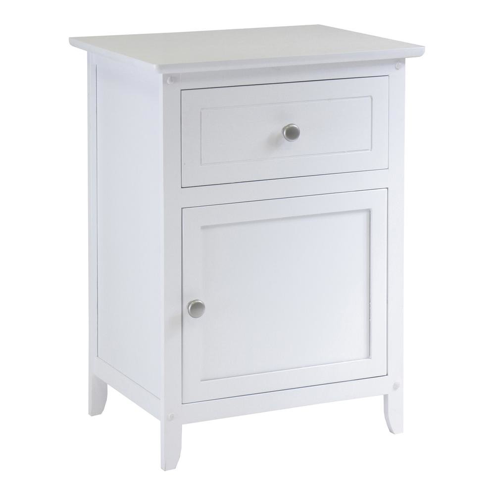 Farmhouse End Table With Storage in White Finish, Wooden Side Table And Drawer. Picture 1