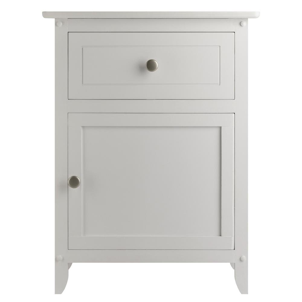 Farmhouse End Table With Storage in White Finish, Wooden Side Table And Drawer. Picture 4
